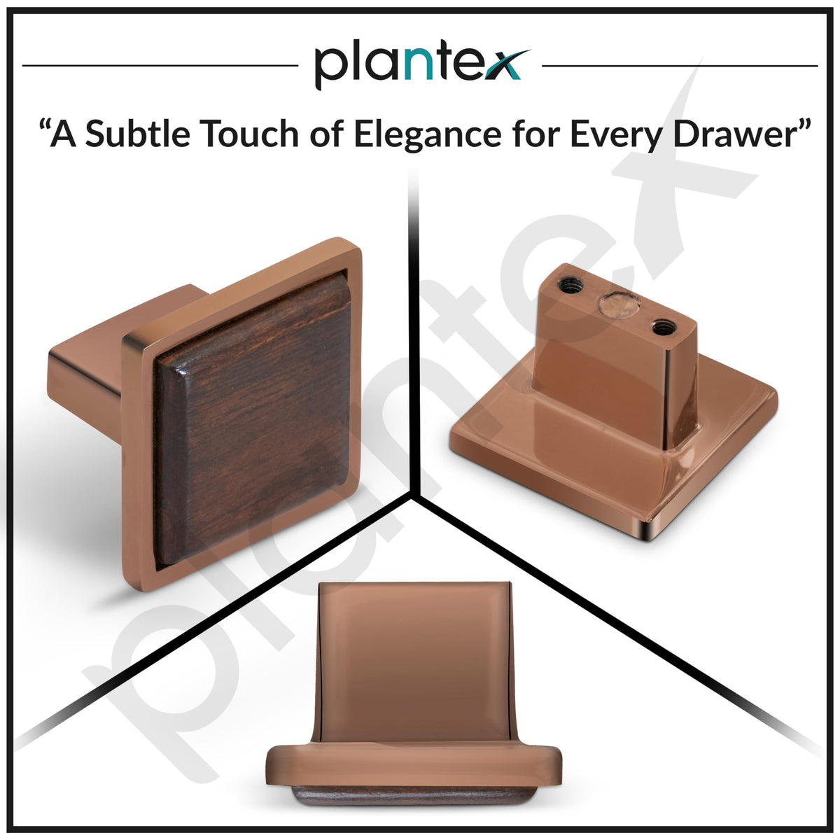 Plantex Square Drawer Pulls and Knobs - Pack of 2 (Rose Gold & Wood) for Kitchen Cabinet, Wardrobe-4