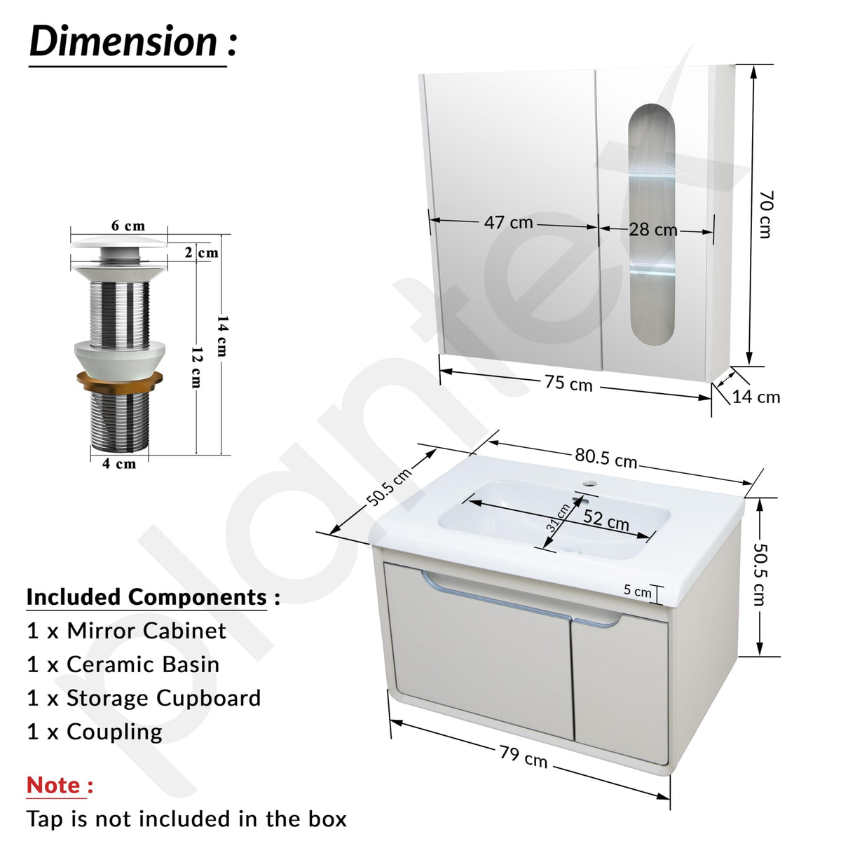Plantex Unbreakable Wall Mount Wash Basin with Cabinet Full Set/Plywood Bathroom Vanity with Mirror, Coupling & Cabinet Motion Sensor Light (NZBC-35 - Beige)-5