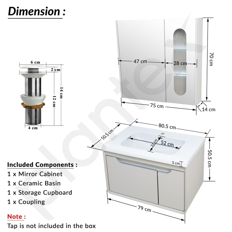 Plantex Unbreakable Wall Mount Wash Basin with Cabinet Full Set/Plywood Bathroom Vanity with Mirror, Coupling & Cabinet Motion Sensor Light (NZBC-35 - Beige)-5
