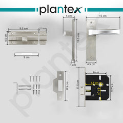 Plantex Heavy Duty Door Lock “ Bathroom Door Lock/Mortise 8inch Keyless Plate Handle Set for Home/Bathroom/Store Room/Balcony/Office with Baby Latch (8085, Steel Satin and Chrome)-5