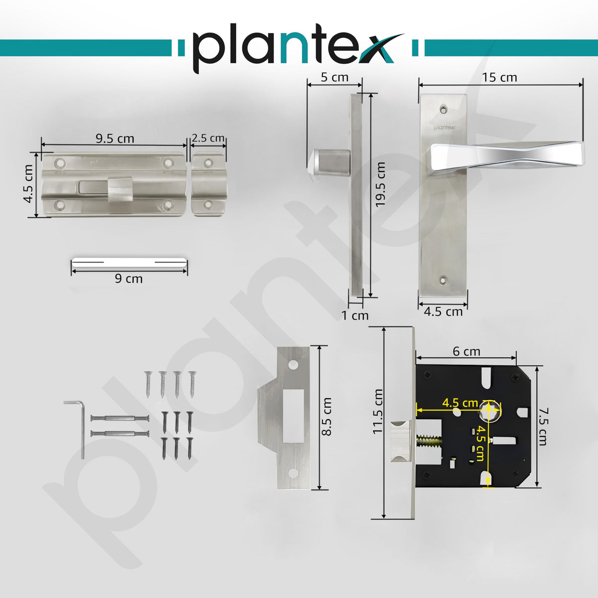 Plantex Heavy Duty Door Lock “ Bathroom Door Lock/Mortise 8inch Keyless Plate Handle Set for Home/Bathroom/Store Room/Balcony/Office with Baby Latch (8085, Steel Satin and Chrome)-5