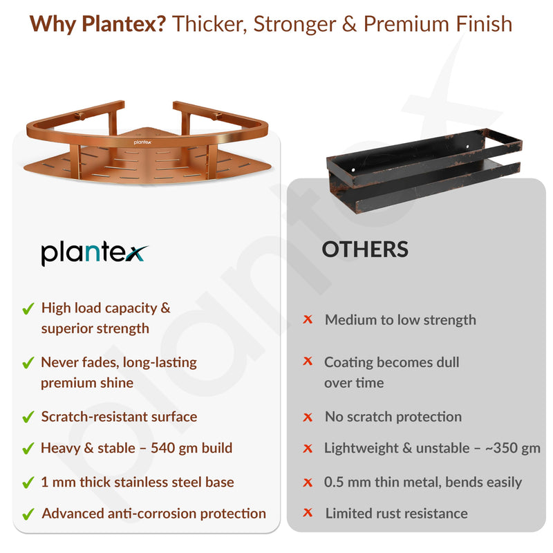 Plantex Corner Shelf for Bathroom Wall/304 Grade Stainless Steel Bathroom Corner Shelf Rack/Bathroom Shelf Organizer/Multipurpose Bathroom Accessories Set -Pack of 2 (PVD Rose Gold,9x9 Inches)-5