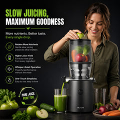 Hurom H320 Cold Press Juicer | Ultra Low Pulp | Slow Juicer | Hopper Fits Whole Produce | Ultra Quiet Motor | Easy Assembly | Cold Press Masticating Juicer, 15 Years Warranty (Matte Black)