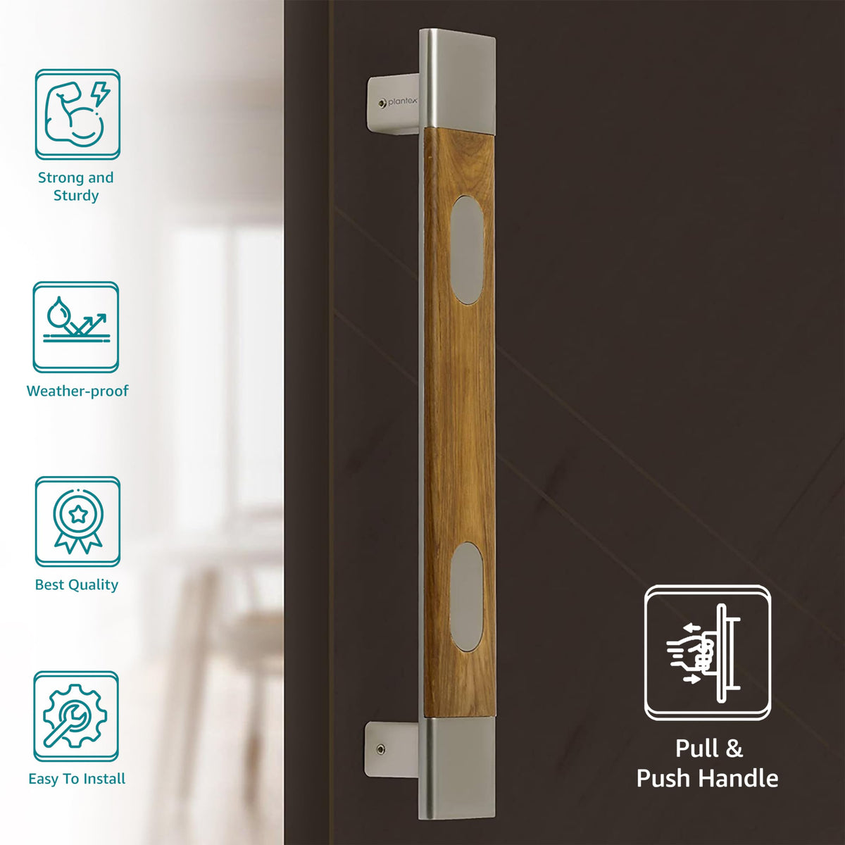 Plantex Heavy Duty Main Door Handle/14 inch Door Handle for Main Door/Pull Push Door Handle for Glass/Wooden Door with Satin and Wood Finish - Pack of 1-2