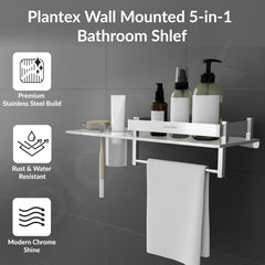 Plantex Stainless Steel 4in1 Multipurpose Bathroom Shelf/Bathroom Steel Rack with Soap Dish, Towel Rod and Tumbler Holder-Chrome (18x5 inches)-3