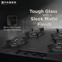 Faber Nebula Black Matt Finish Cooktop |4 Brass Burners - Jumbo, 2 Medium & Small | Manual Ignition| Heavy Pan Support w