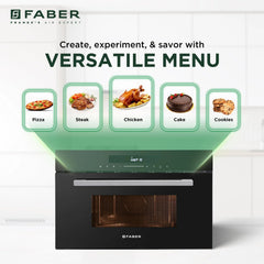 Faber 34L Built-In Black Finish Microwave Oven with Touch Control | Auto Cook Menus & Auto Power Off Protection | Grill,