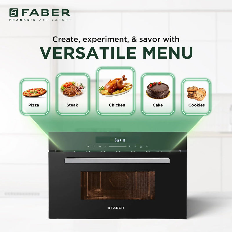Faber 34L Built-In Black Finish Microwave Oven with Touch Control | Auto Cook Menus & Auto Power Off Protection | Grill,