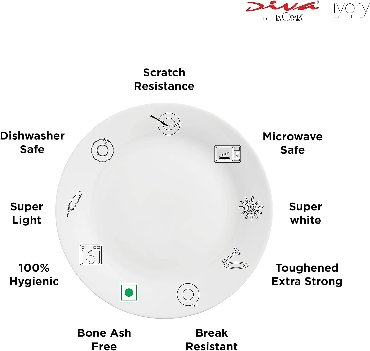 La Opala Diva Ivory Collection Opal Glass Crockery | for Family of 6 | Dinner Set 27 pcs Golden Fall | Plates & Bowls for Dining | Microwave Safe | 100% Vegetarian | Extra Strong | Light & White