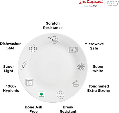 La Opala Diva Ivory Collection Opal Glass Crockery | for Family of 6 | Dinner Set 27 pcs Golden Fall | Plates & Bowls for Dining | Microwave Safe | 100% Vegetarian | Extra Strong | Light & White