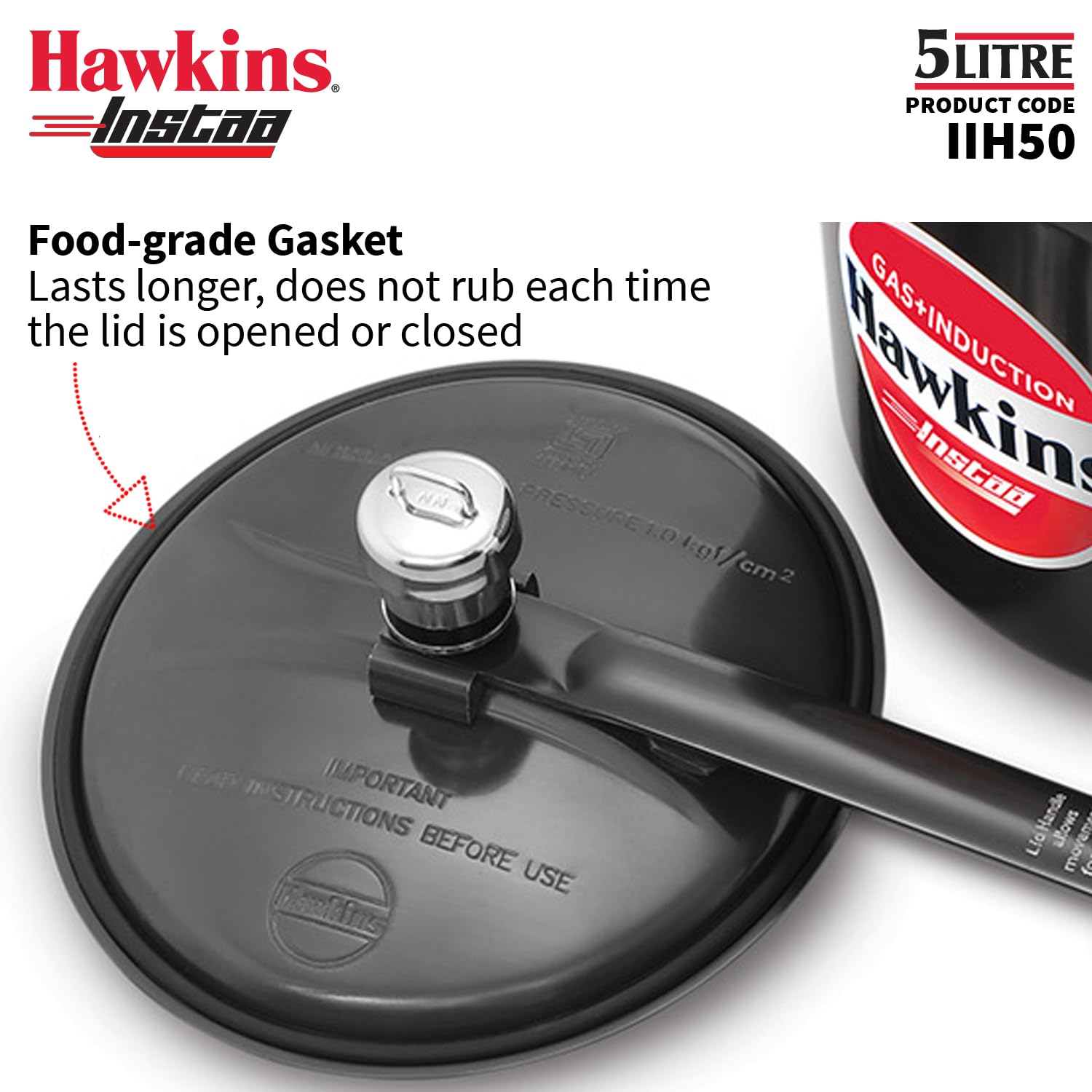 Hawkins 5 Litre Instaa Pressure Cooker, Induction Inner Lid Cooker, Tall Body Hard Anodised Cooker, Black (IIH50)