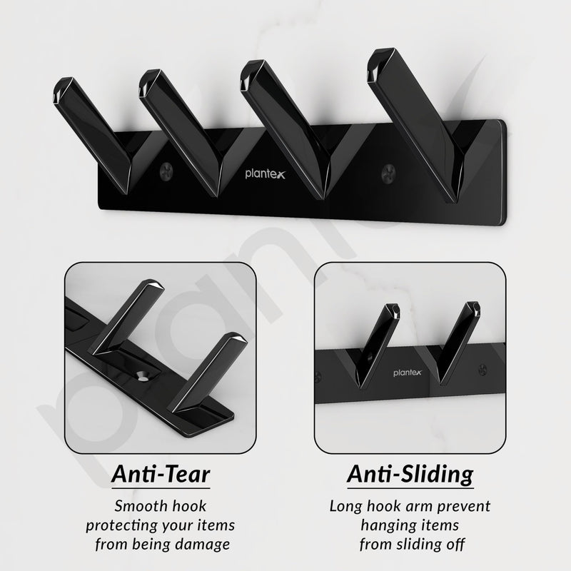 Plantex Wall Hooks for Hanging Cloth/Stainless Steel Towel Hangers/Bathroom Robe Hooks/Door Hangers/Square Wall Hook/Hook Rail for Hanging Keys - 4 Hooks (Pack of 3, PVD Black)-5