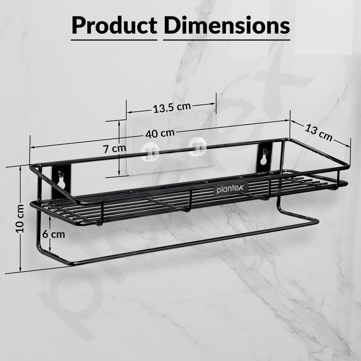 Plantex Bathroom Organizer Without Drill/GI Steel Multipurpose Bathroom Shelf/Wall Mounted Storage Rack/Towel Holder/Self Adhesive Bathroom Shelf- Wall Mount (Black)-3