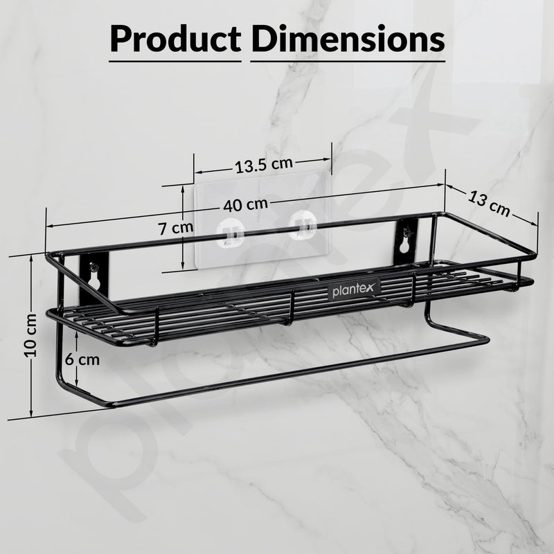Plantex Bathroom Organizer Without Drill/GI Steel Multipurpose Bathroom Shelf/Wall Mounted Storage Rack/Towel Holder/Self Adhesive Bathroom Shelf- Wall Mount (Black)-3