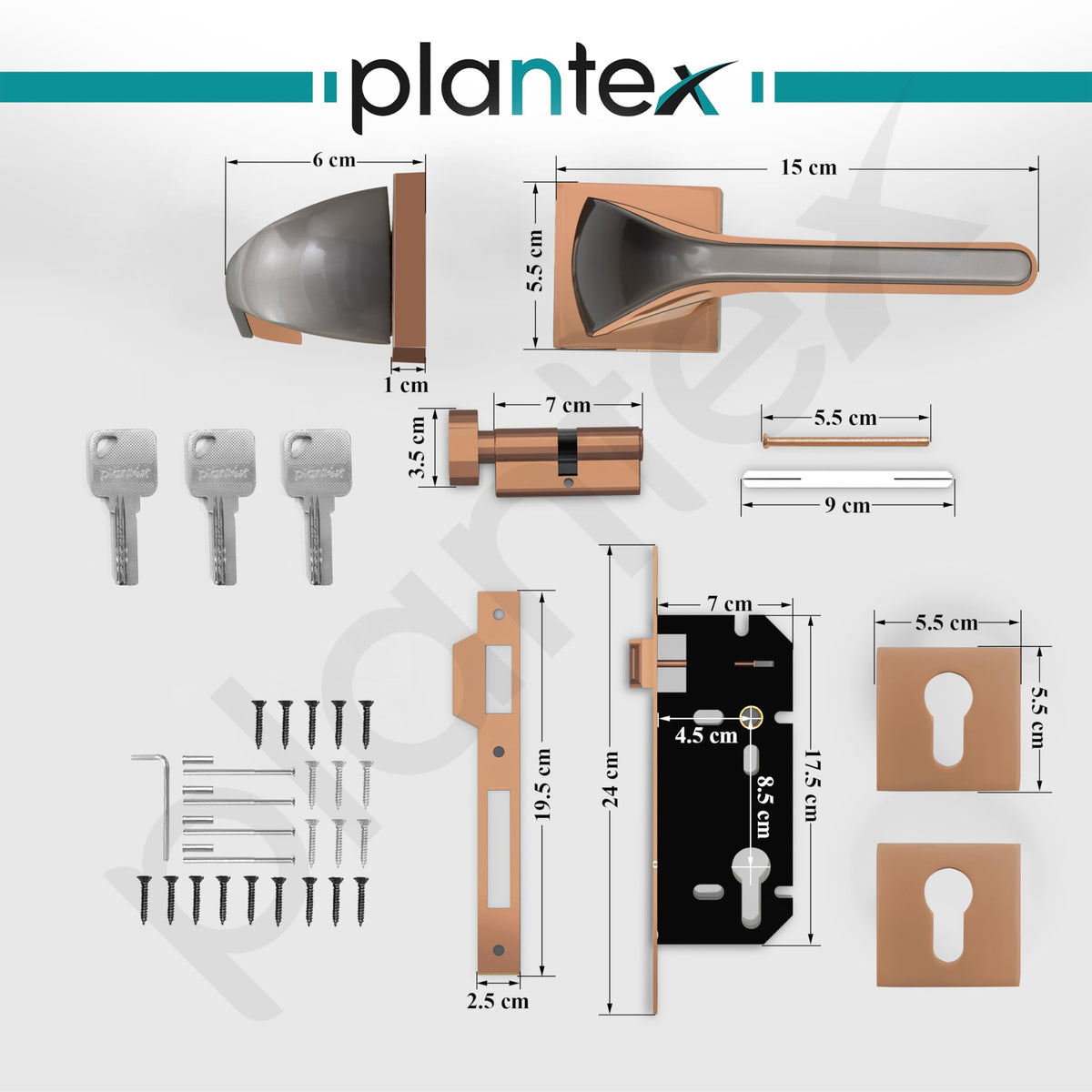 Plantex Heavy Duty Mortise Lock/Main Door Lock/Door Handle Set for Home/Office - Door Accessories- (APS-PT-009- Rose Gold - Satin)-3