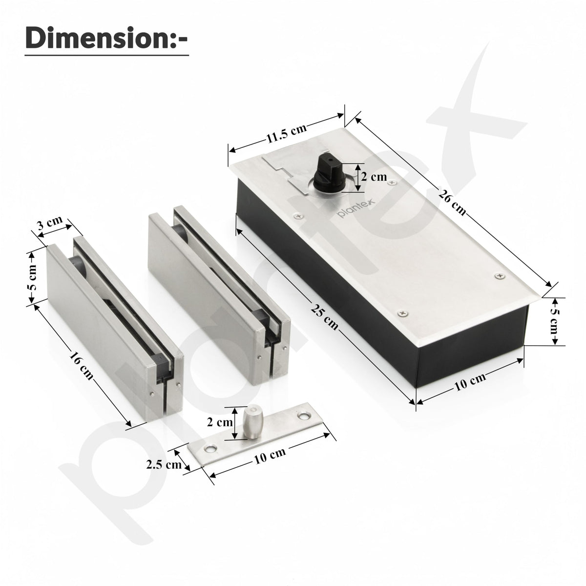 Plantex Floor Spring for Glass Door/Patch Lock/Patch Tap/Tuffen Glass Door Accessories - Pack of 1 (Matt, 90 kg)-2