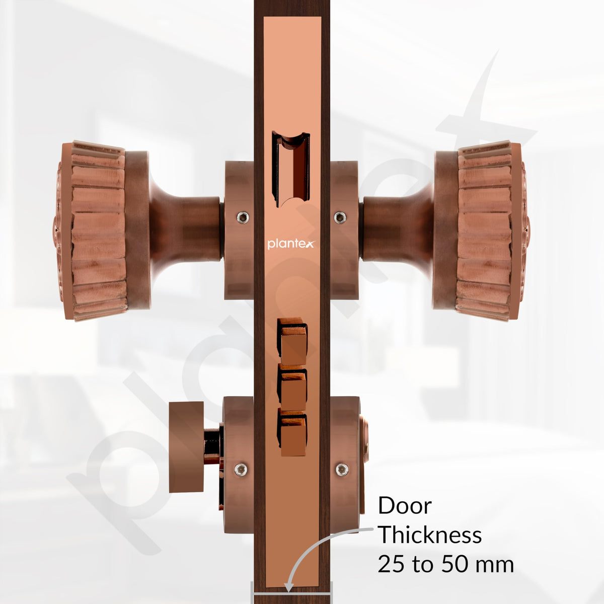 Plantex Heavy Duty Door Lock/Main Door Mortise Lock Handle/Handle Set for Home/Office/Door Accessories (Rose Gold)-5