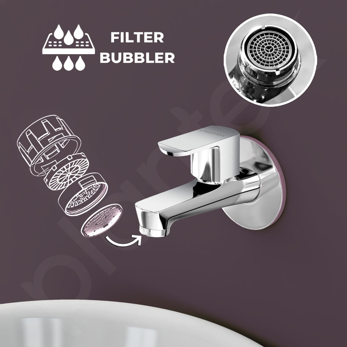 Plantex Water Tap for Bathroom with Water-Saving Tap/Wall Mount Bib Tap with Wall Flange and Teflon Tape/Brass Spindle Basin Tap for Home (CRM-1281-Mirror Chrome Finish)-3