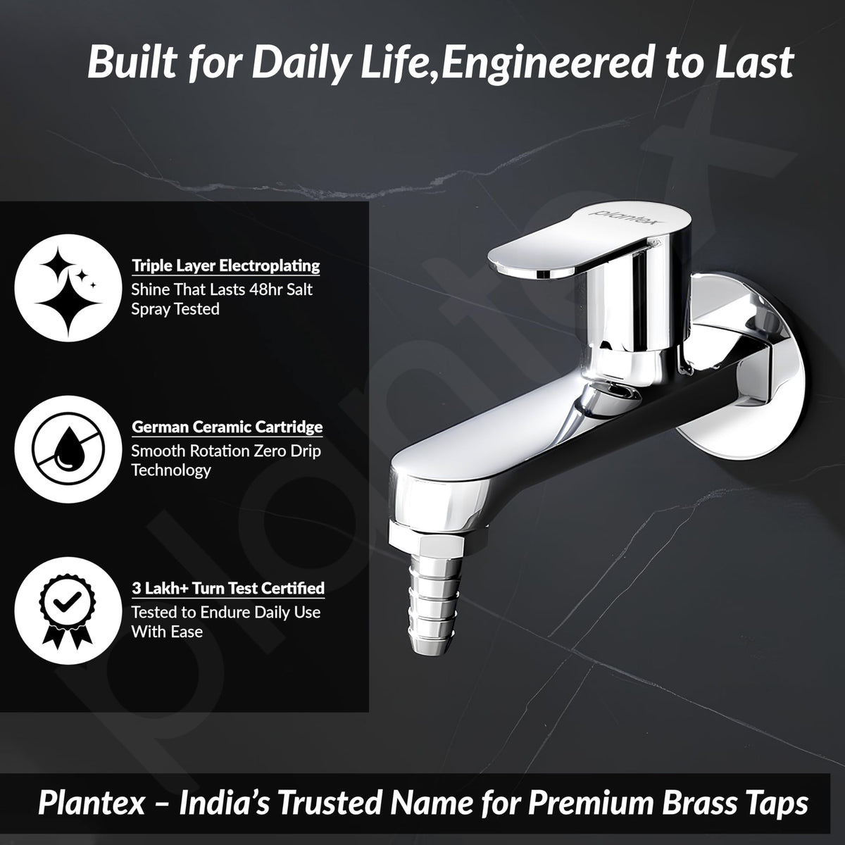 Plantex Pure Brass Nozzle Bib Cock Faucet/Pipe Fitting Taps/Wall Mount Tap for Washing Machine and Garden Pipes with Teflon Tape & Wall Flange - 7 Year Manufacturer's Warranty(APS-2604)-3