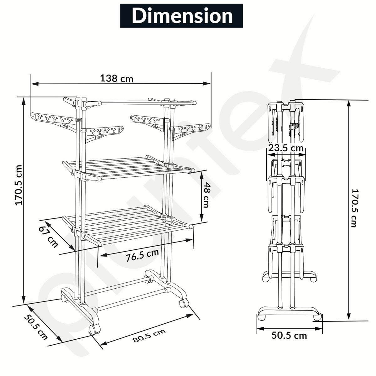 Plantex Clothes Stand for Drying Clothes/Stainless Steel Cloth Drying Stand Folding/3 Layer Stand for Cloth Drying - Aeronest (Chrome & Gray)-2