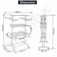 Plantex Clothes Stand for Drying Clothes/Stainless Steel Cloth Drying Stand Folding/3 Layer Stand for Cloth Drying - Aeronest (Chrome & Gray)-2