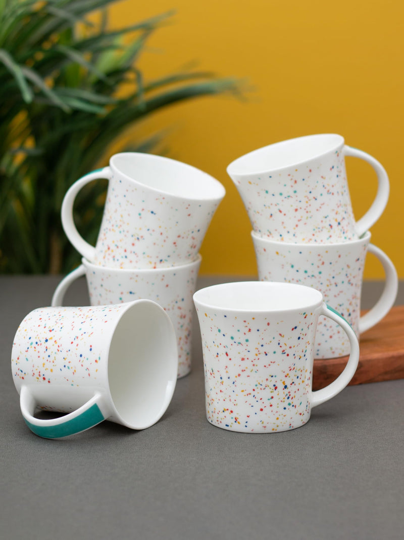 Clay Craft Fine Ceramic Printed Coffee/Tea Cups Set of 6-200 ml Each, Tea Cup Set of 6, Microwave & Dishwasher Safe, Mugs for Coffee, Cups Set of 6, Mug Set, Gift Set, Ideal for Gifting