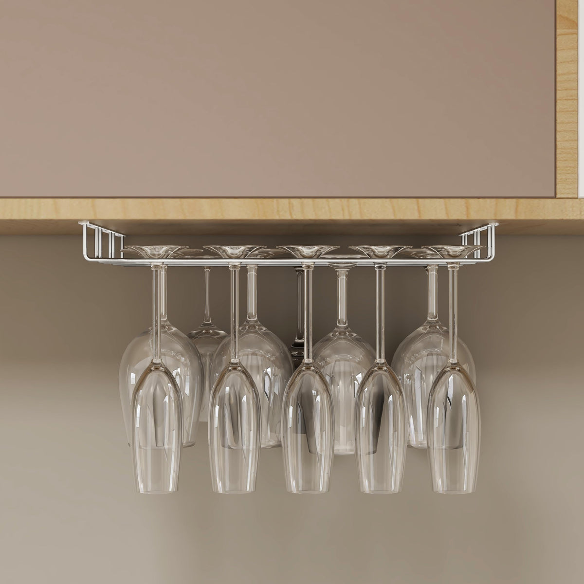 Plantex Stainless Steel Wine Glass Holder/3-Line Hanging Wine Glasses Rack/Upside-Down Glass Organizer Stand for Kitchen & Bar (L20 X W13 Inches - Triple Line), Hanging Shelves-2