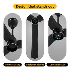 atomberg Renesa Halo Smart Alexa Enabled 1200mm BLDC Ceiling Fan with Remote | BEE 5 star | High Air Delivery | Low noise | LED Speed Indicator | Sleek Design | | 3 Year Warranty| Midnight Black