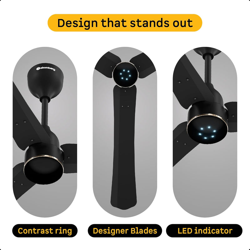atomberg Renesa Halo Smart Alexa Enabled 1200mm BLDC Ceiling Fan with Remote | BEE 5 star | High Air Delivery | Low noise | LED Speed Indicator | Sleek Design | | 3 Year Warranty| Midnight Black