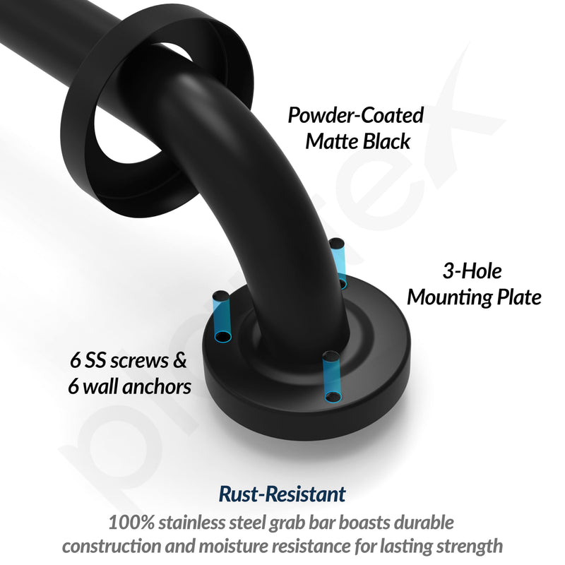 Plantex 18 Inch Stainless Steel Grab Bar for Toilet/Safety Support for Senior Citizens/Secure Bathroom Handrail/Bathroom Accessories (Black)-2