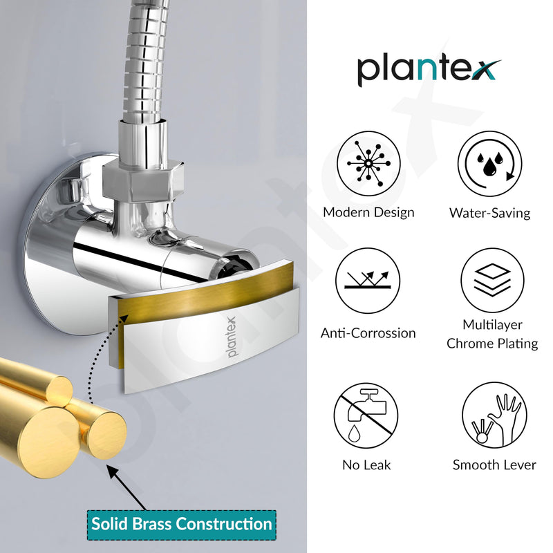Plantex Pure Brass Angle Valve for Bathroom/Single Lever Angle Cock/Stop Cock with Wall Flange/Kitchen and Bathroom Accessories (ZUR-1504, Chrome)-6
