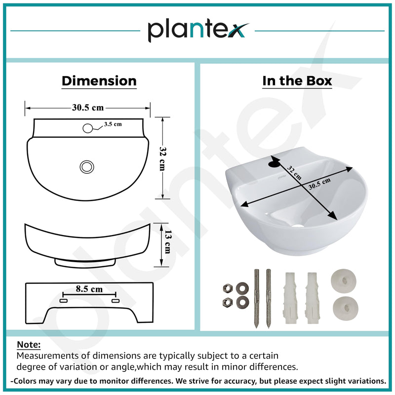 Plantex Ceramic Wash Basin/Basin for Bathroom/Washbasin with 10 Years Glaze Warranty by Plantex/Bathroom Sink for Hotel, Living Room (Glossy White/Rosy - 12 x 12.5 x 5 Inch)-3