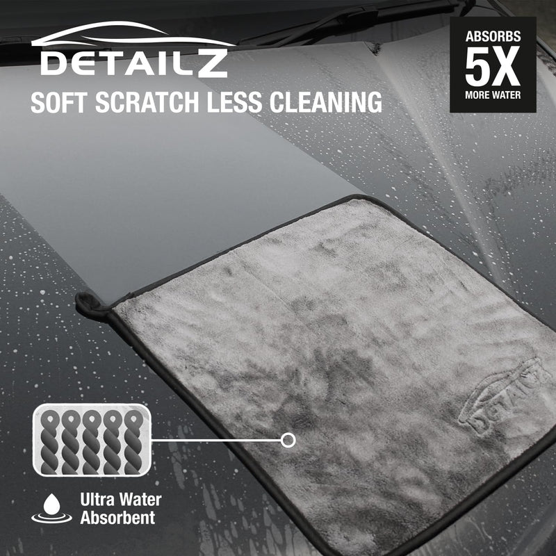 DETAILZ 500 GSM Microfiber Cleaning Cloth for Car, Bike & Home | Ultra Soft Lint-Free Microfiber Towel | Double Sided Extra Thick Plush for Scratch-Free Drying & Detailing-40x40 cm (Pack of 1, Grey)