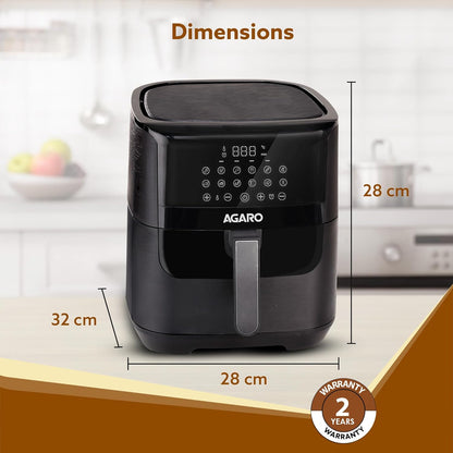 AGARO Elegant Air Fryer, 6.5L, 12 Preset Cooking Modes, 360 Degrees Air Circulation With Variable Temperature Settings, Frying, Grilling, Toasting, Roasting, 1800W, Black.