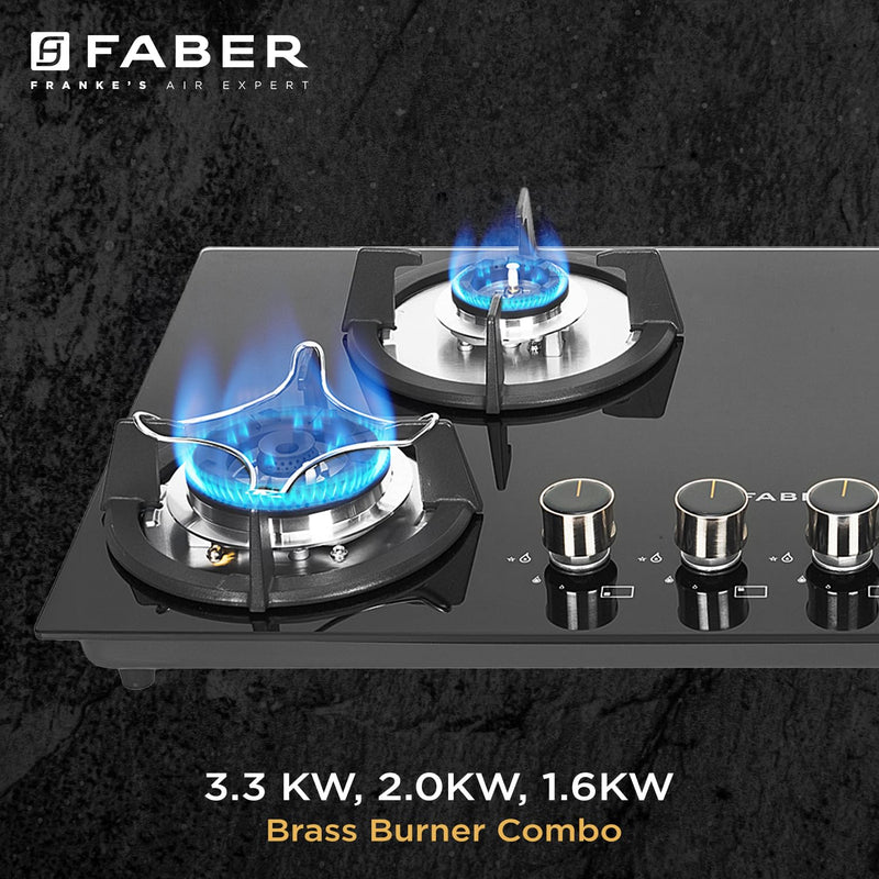 Faber Hob 4 Burner | Auto-Ignition | Spillage Proof | HOB SUPERIA HT764 BR AI N |Metal Knobs | Pan Support | Black Glass