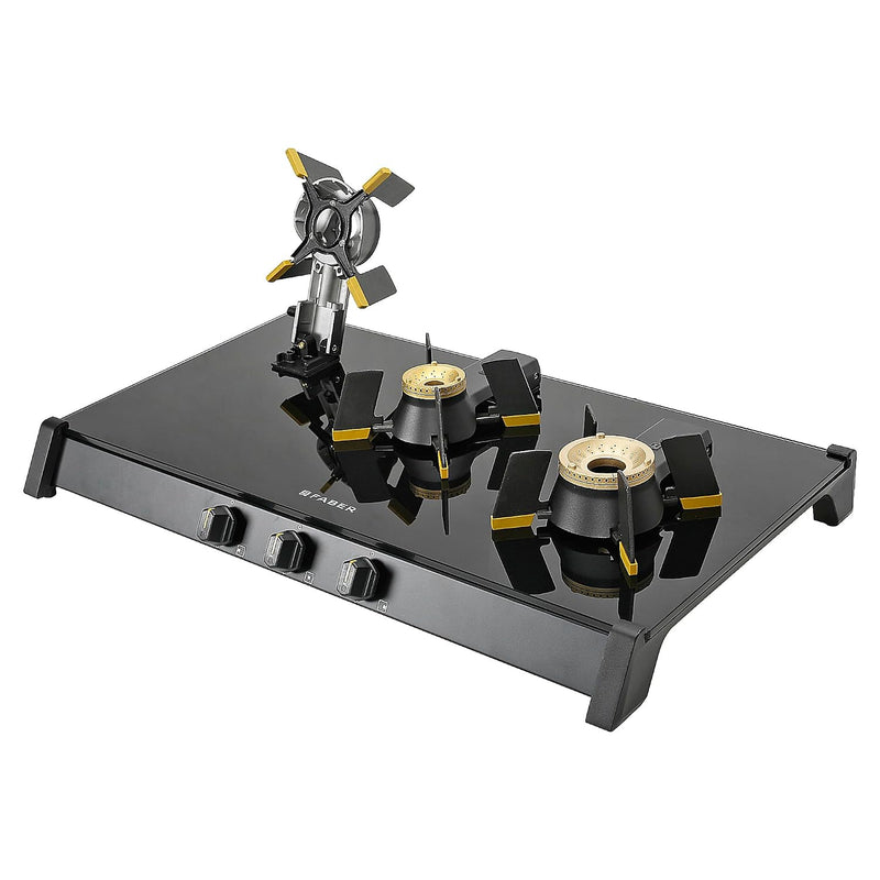 Faber Liftable Burners Freestanding Cooktop | Genius 753 Bk | 75Cm Width | Brass Burners | Manual Ignition | Abs Knobs |