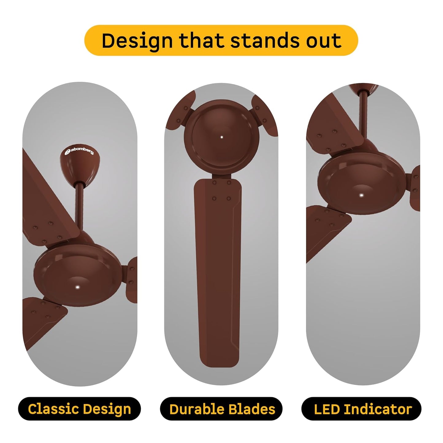 atomberg Ameza 1200mm Timeless BLDC Ceiling Fan with Remote|BEE 5 star|High Air Delivery|LED Speed Indicator|Low Noise|Timeless Design with Power Saving|2 Year Warranty|Gloss Brown