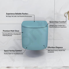 Plantex Imported Ceramic Wall Hung Commode/Rimless Washdown Flush Western Toilet/Round Commode with Soft Closing Toilet Seat - P Trap (Harmony Blue)-2