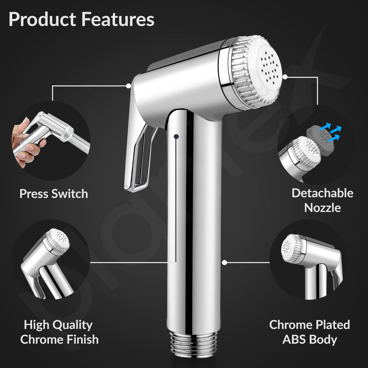Plantex Jet Spray for Toilet/ABS Health Faucet with 1 Meter Shower Hose Pipe and Wall Hook/Health Faucet Set for Bathroom/Hand Gun for Toilet - (Jecquar, Chrome)-3