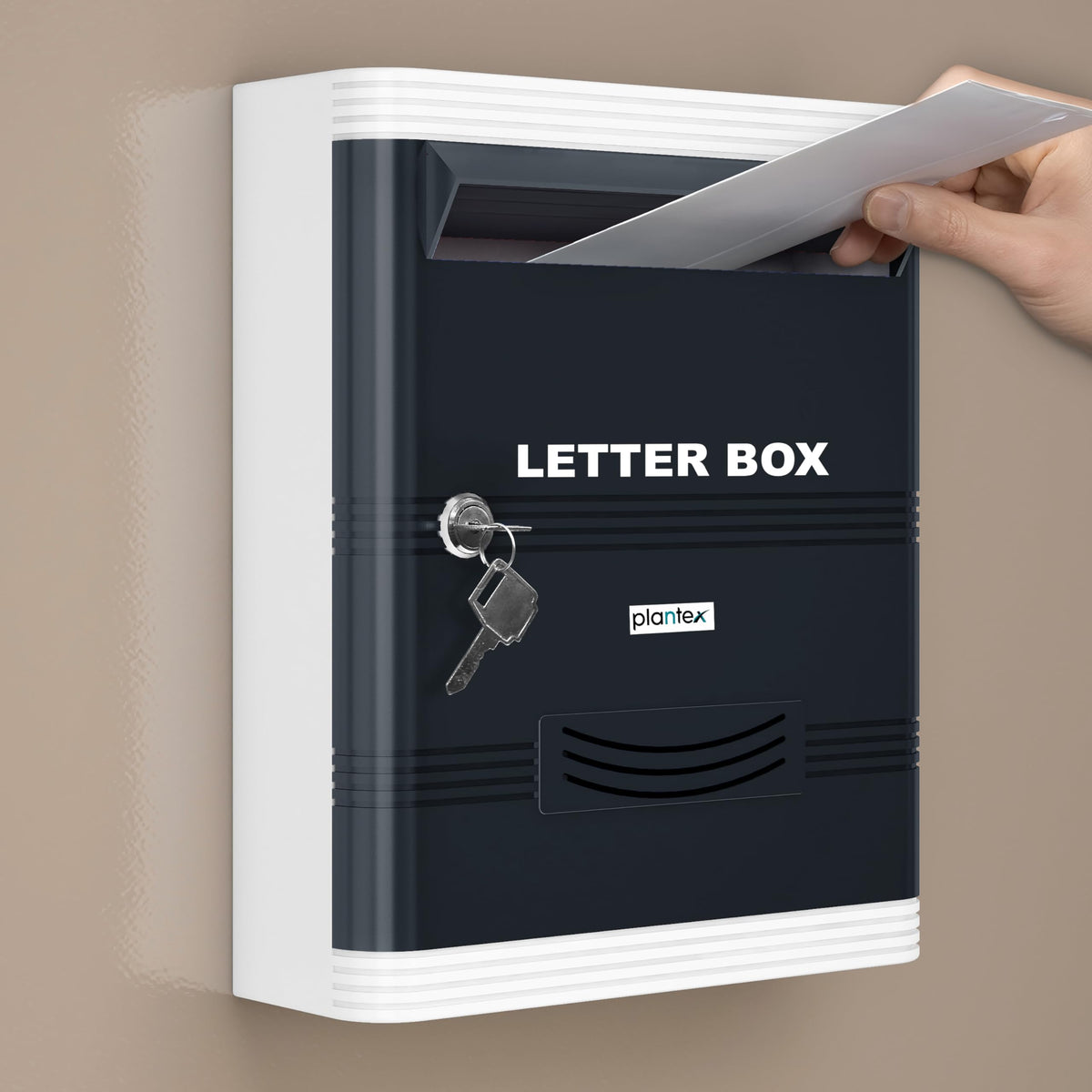 Plantex Suggestion Box/Durable Plastic Letter Box/Mail Box for Home gate with Key Lock/Complaint Box for Hotel/School/Office - (Grey & White), Wall Mounted-1