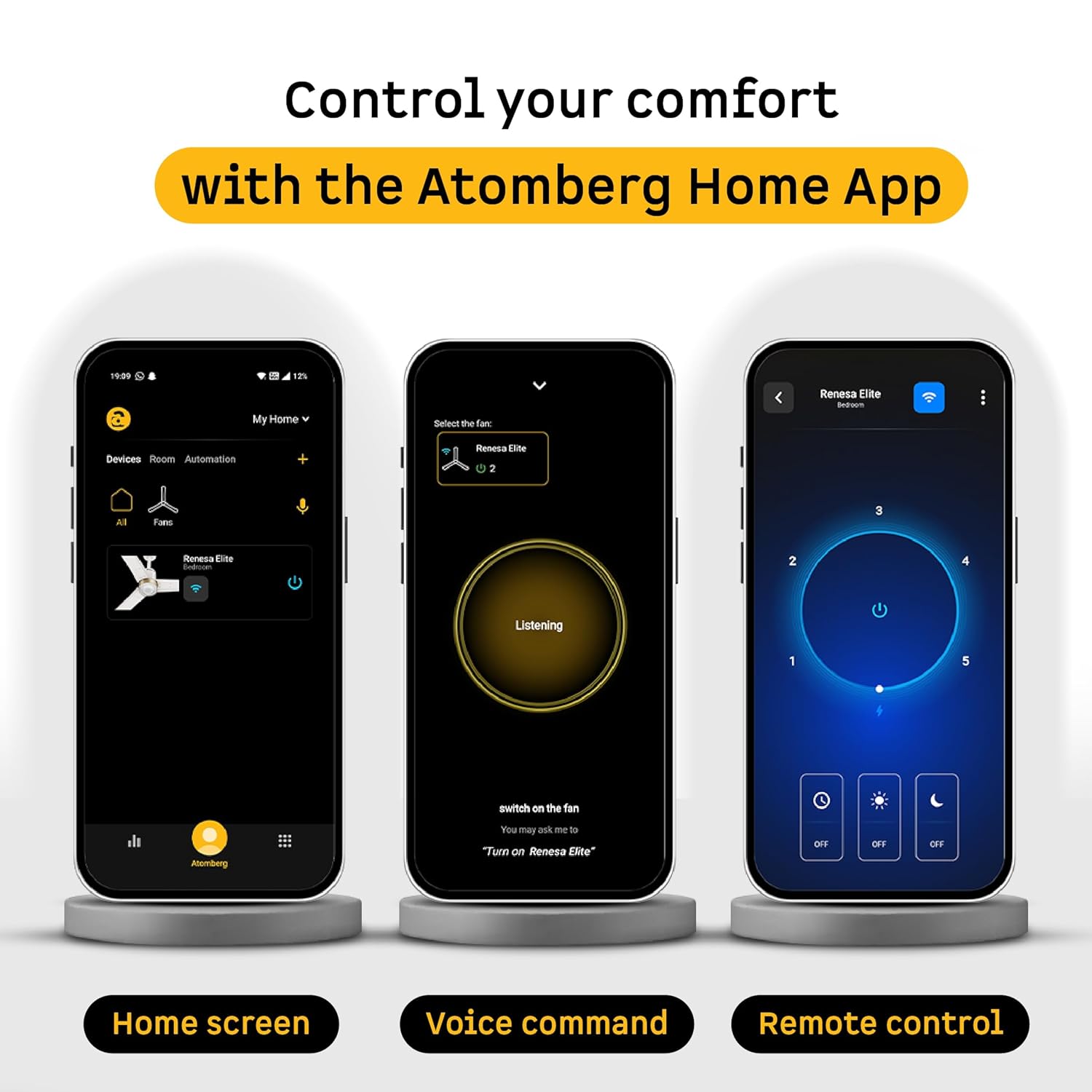 atomberg Renesa Elite Smart 1200mm Voice Enabled BLDC Ceiling Fan with Remote Control | BEE 5 star | High Air Delivery with Moonbeam LED Light | Designer Fan | 5 Year Warranty | Pearl White