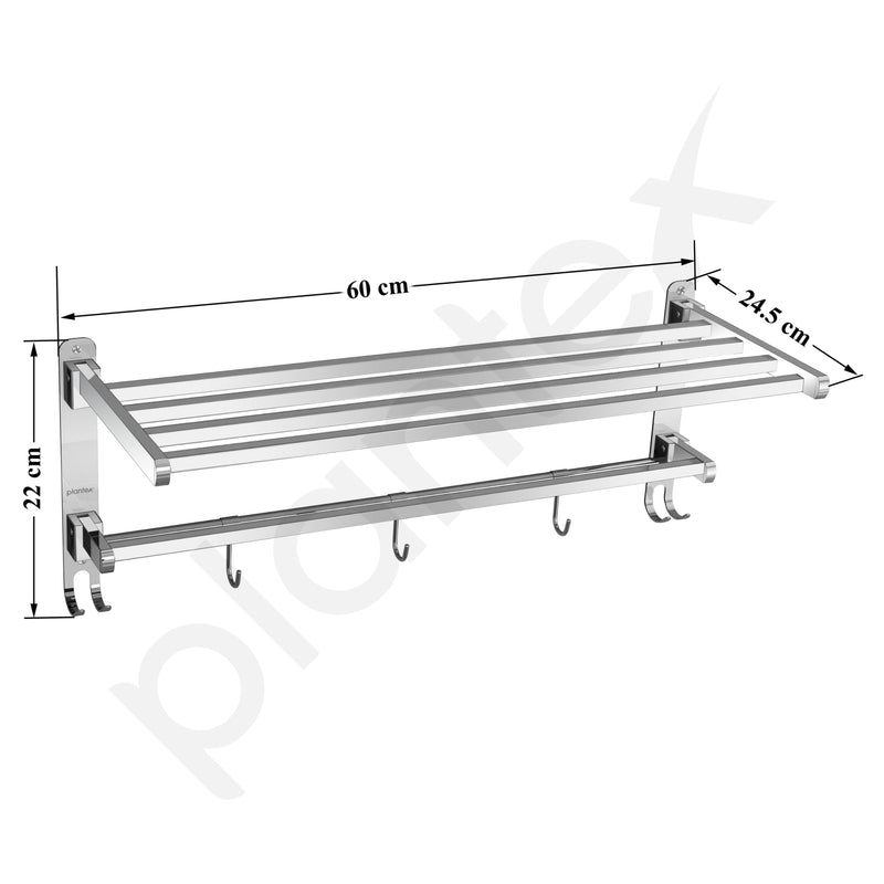 Plantex Heavy-Duty Stainless Steel Dual Folding Towel Rack/Holder/Towel Stand/304 Grade Stainless Steel Tooth Brush Holder/Tumbler Holder/Bathroom Accessories (Chrome)-4