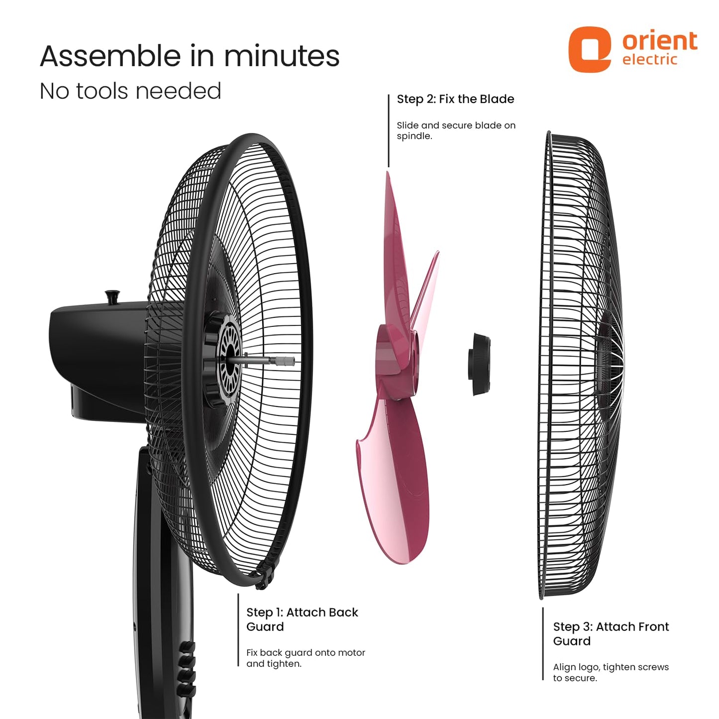Orient Electric Stand 87 Pedestal Fan | High Speed 2100 RPM 95 CMM | 100% Copper Motor | 90 Degree Oscillation and Tilt | Adjustable Height | 3 Speed | Military Grade Guard| Black & Red