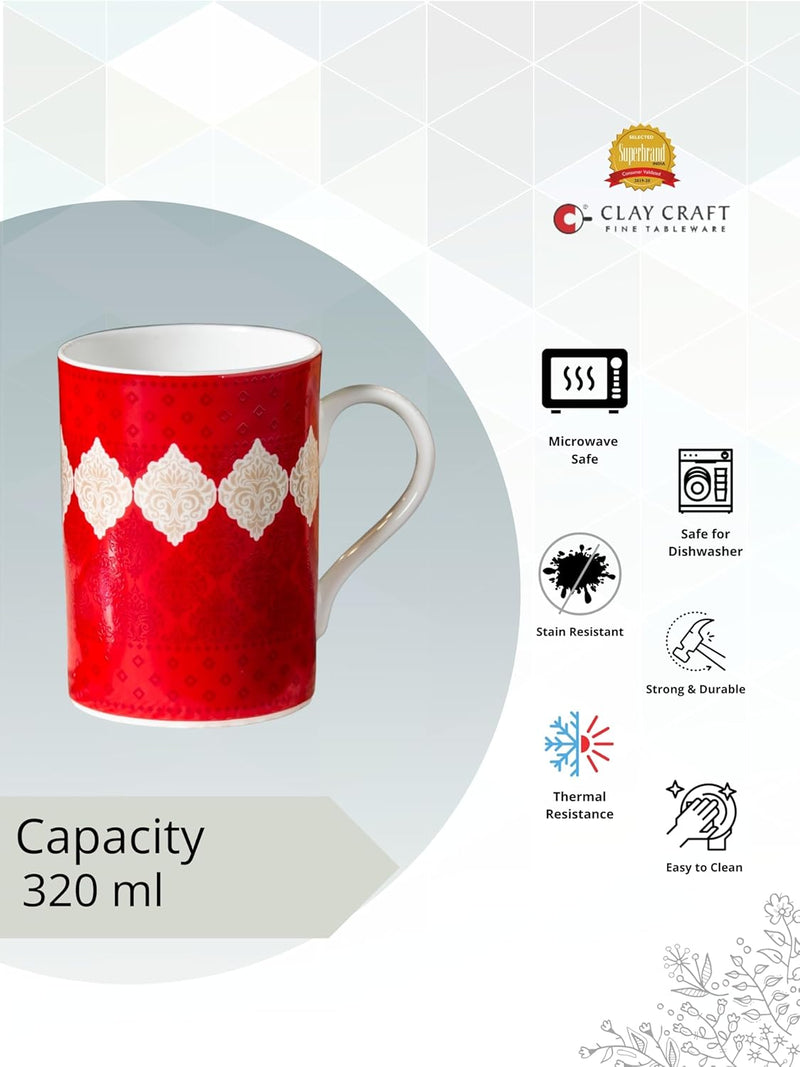 Clay Craft Fine Ceramic Printed Pride Milk/Coffee Mug 300 ml, Mugs for Coffee, Tea Mugs, Mugs for Gift, Ceramic Tea Cups, Reusable, Dishwasher, Freezer & Microwave Safe Mugs (Red, Set of 1)