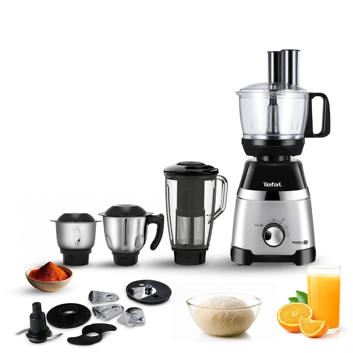 Tefal Chef Assist 800W Mixer Grinder,Juicer Jar & Food Processor |Dough Maker 15-in-1 Versatile Appliance| Powerful 800W Motor | 4 Jars and 7 blades| Europe’s No.1 Blending Brand | 3-Year Warranty
