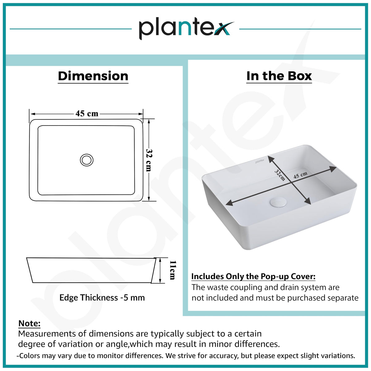 Plantex Melamine Tabletop Wash Basin/Washbasin for Bathroom/Restaurants/Office (White, 18 x 13 x 4.5 Inch)-3