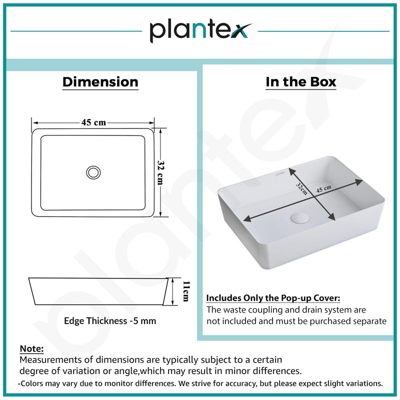 Plantex Melamine Tabletop Wash Basin/Washbasin for Bathroom/Restaurants/Office (White, 18 x 13 x 4.5 Inch)-3
