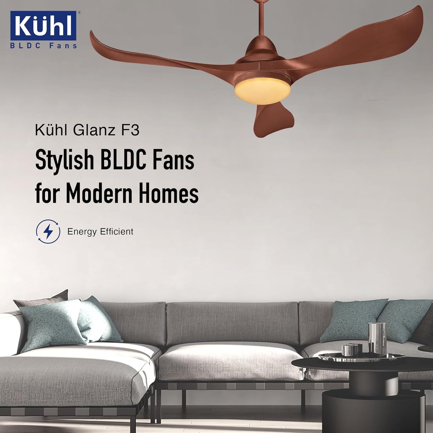 KUHL Glanz F3 1320MM 65% Power Saving BLDC Ceiling Fan | BEE 5 Star Rated & ISI Marked | High Air Flow | 5Year Warranty on Motor By Brand |Free Installation | IoT Operate via Mobile & Alexa | Brown