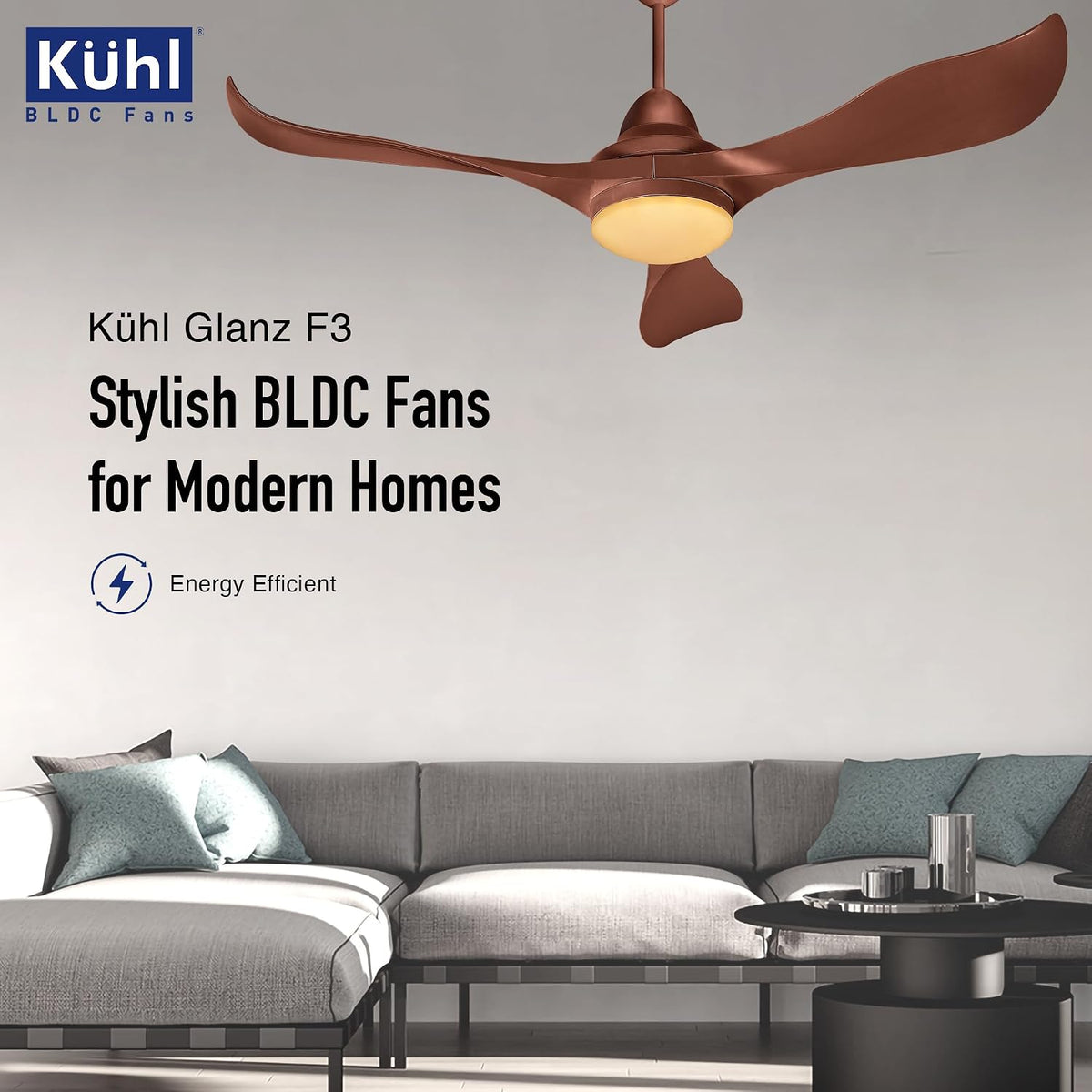 KUHL Glanz F3 1320 mm BLDC Ceiling Fan with Remote & Down Light | 5 Star (Brown)