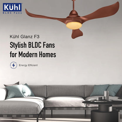 KUHL Glanz F3 1320MM 65% Power Saving BLDC Ceiling Fan | BEE 5 Star Rated & ISI Marked | High Air Flow | 5Year Warranty on Motor By Brand |Free Installation | IoT Operate via Mobile & Alexa | Brown